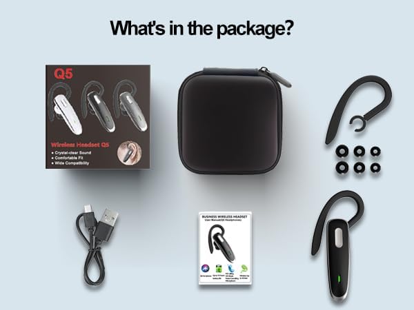 Bluetooth Headset, V5.1 Ultralight Wireless Handsfree Earpiece Cell Phone with Noise Cancellation Microphone for PC Tablet/Laptop Computer, Headphones for Trucker/Driver/Business- Black