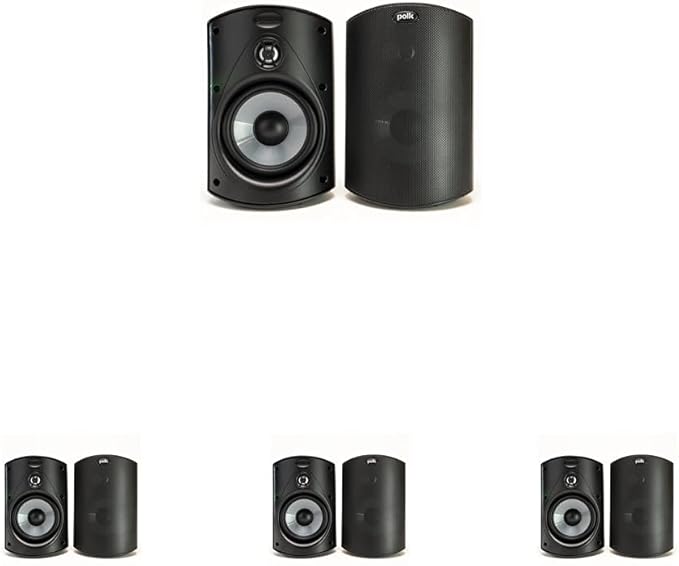 Polk Audio Atrium 4 Weatherproof Outdoor Speakers with Powerful Bass (Pair, Black), All-Weather Durability, Broad Sound Coverage, Speed-Lock Mounting System (Pack of 4)