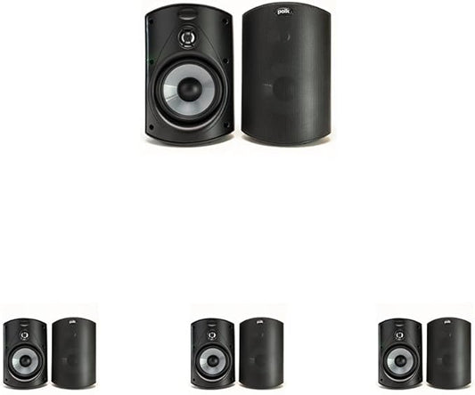 Polk Audio Atrium 4 Weatherproof Outdoor Speakers with Powerful Bass (Pair, Black), All-Weather Durability, Broad Sound Coverage, Speed-Lock Mounting System (Pack of 4)