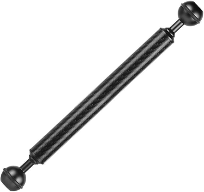 Carbon Fiber Underwater Float Arm, 1-inch Dual Ball Buoyancy Arm for Underwater Camera Tray, Video Light & Strobe for Scuba Diving Photography & Videography (Black, 11 inches)