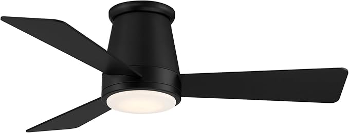 WAC Smart Fans Hug Indoor and Outdoor 3-Blade Flush Mount Smart Home Ceiling Fan 44in Matte Black with 3000K LED Light Kit and Remote Control works with Alexa and iOS or Android App