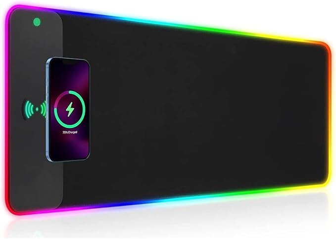 RGB Gaming Mouse Pad with Wireless Charging 15W, LED Mouse Mat 31.5 * 11.8 in, 10 Light Modes Extra Large Mousepad Non-Slip Rubber Base Computer Keyboard Mat for Gaming, MacBook, PC, Laptop, Desk