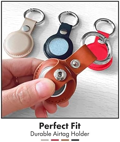 Apple Airtag Cases 4 Pack Leather Keychain | Leather Holders in Multi Colors, Durable and Easy to Clean Protective Holders | Compatible with Apple Air Tag (Golden - Red - Black - Brown)