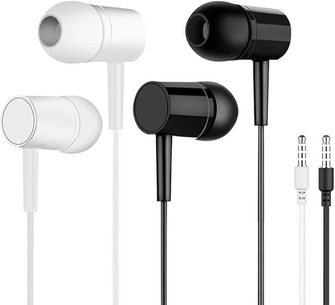 2 Pack for Earbuds with Microphone, 3.5mm Jack in-Ear Headphones, Powerful Bass and Clear Audio, with Microphone Volume Control, All Devices for Android & Laptops