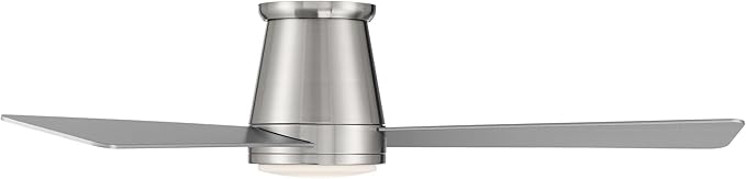 WAC Smart Fans Hug Indoor and Outdoor 3-Blade Flush Mount Smart Home Ceiling Fan 52in Brushed Nickel with 3000K LED Light Kit and Remote Control works with Alexa and iOS or Android App