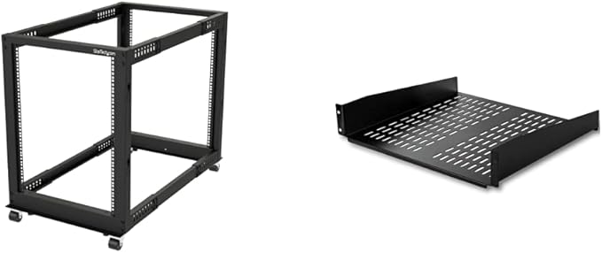 StarTech.com 4-Post 15U Mobile Server Rack and 2U Vented Server Rack Shelf Bundle
