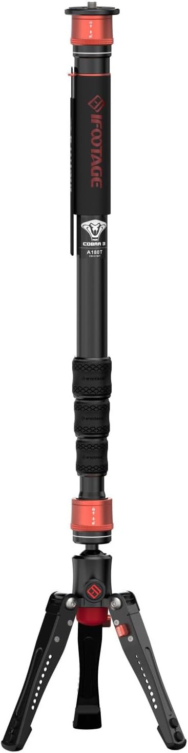 IFOOTAGE Cobra 3 A180T,Camera Monopod with Tripod Base,Aluminum Professional Video Monopod,Suitable for SLR Cameras and Camcorders(71")