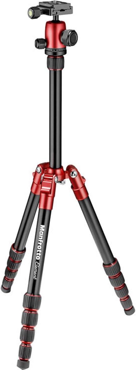 Manfrotto Element Traveller Small 5-Section Aluminum Tripod with Ball Head, Red