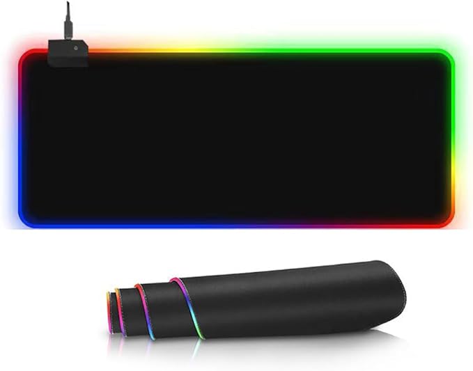 RGB Gaming Mouse Pad,31.5 X 11.8 Inch Oversized Mouse Mat, Ultra Bright LED Light&Soft Large Extended Mousepad with 14 Lighting Modes, Perfect for Gaming Or Work- Classic Black