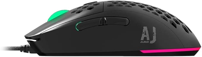 FIRSTBLOOD ONLY GAME. AJ380 69g Lightweight Gaming Mouse with Honeycomb Shell, RGB Backlit, 16000 DPI PixArt 3338 Sensor, Programmable 6 Buttons, Black