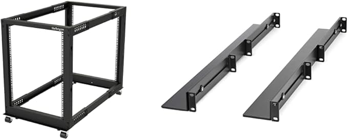 StarTech.com 15U 19" Open Frame Server Rack - 4 Post Adjustable Depth 22-40" Mobile & com 1U 19 inch Server Rack Rails - 24-36 inch Adjustable Depth