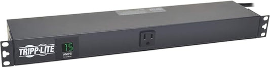 Tripp Lite Metered PDU, 15A, 13 Right-Angle Outlets (5-15R), 120V, 5-15P, 100-127V Input, 15 ft. Cord, 1U Rack-Mount Power (PDUMH15-RA) Black