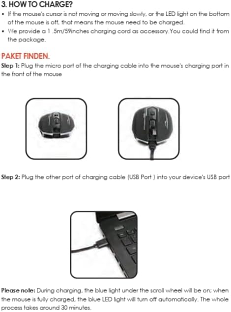 Wireless Gaming Mouse Bluetooth Mouse RGB Rechargeable 2.4G USB Cordless Computer Mice with 7 Color Backlit, 6 Buttons & Silent Click for Laptop, iPad, Mac OS, PC, Windows -Black