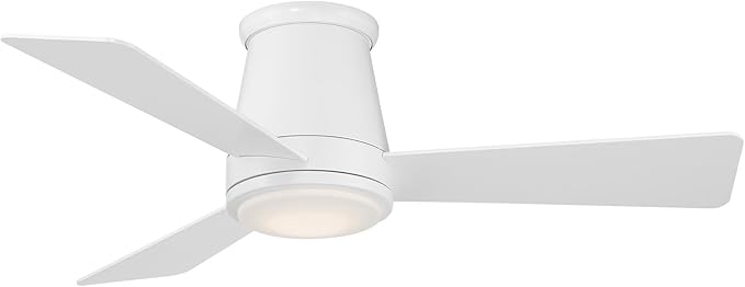 WAC Smart Fans Hug Indoor and Outdoor 3-Blade Flush Mount Smart Home Ceiling Fan 44in Matte White with 3000K LED Light Kit and Remote Control works with Alexa and iOS or Android App