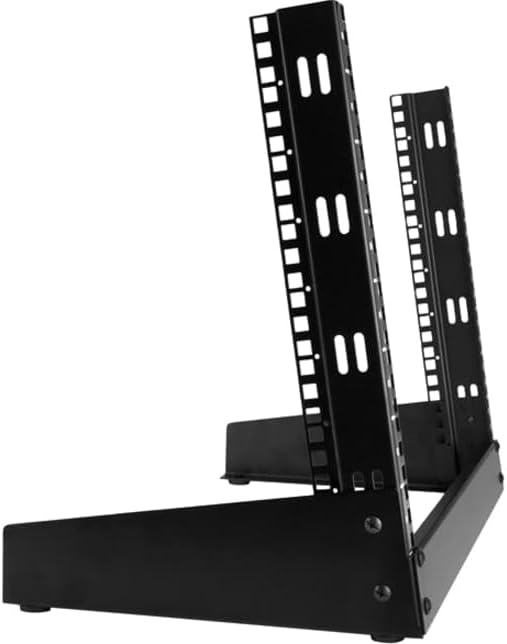 StarTech.com 2-Post 8U Desktop Server Rack, Small Open Frame 19in Computer Rack, Compact Network Rack for AV / Studio / Data / IT Equipment, Free Standing Two-Post Home/Office Rack , TAA (RK8OD)