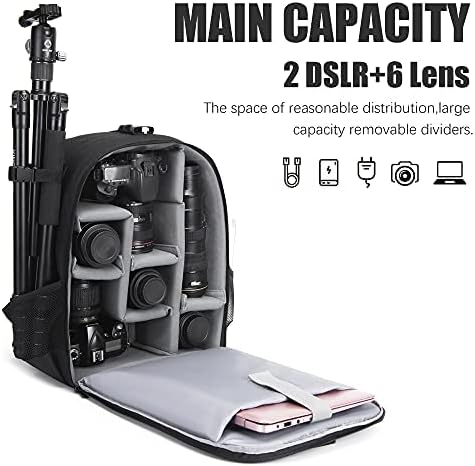 Cwatcun Camera Backpack Trolley Case Bag with Tripod Holder Anti-Theft Waterproof Camera Bag fits 15.6' Laptop for Canon Nikon Sony DSLR SLR Camera for Women Men Photographer