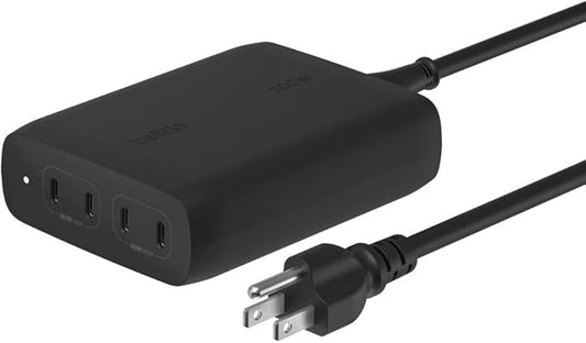 Belkin 4-Port USB C Charger Block, 200W GaN Multi-Port Charger USB-C PD 3.1 Fast Charge + 5ft Power Cord - MacBook, iPhone 17, Air, iPad, Galaxy S25, Google Pixel 10, Nintendo Switch 2 - Black