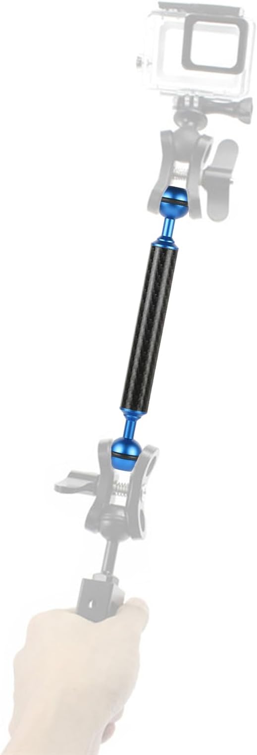 Carbon Fiber Underwater Float Arm, 1-inch Dual Ball Buoyancy Arm for Underwater Camera Tray, Video Light & Strobe for Scuba Diving Photography & Videography (Blue, 12 inches)