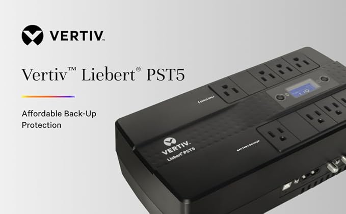 Vertiv Liebert PST5 UPS - 850VA/500W 120V Standby Power, 8 Outlets, Battery Backup with Surge Protection, LCD Screen, Energy Star Certified, 3 Year Warranty, Free Shutdown Software (PST5-850MT120)
