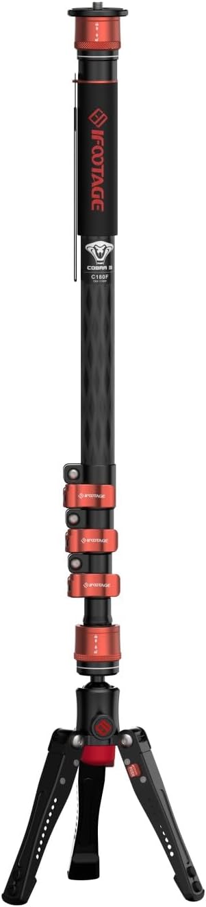 IFOOTAGE Cobra 3 C180F,Camera Monopod with Tripod Base,Carbon Fiber Professional Video Monopod,Suitable for SLR Cameras and Camcorders(71")