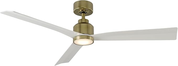 WAC Smart Fans Clean Indoor and Outdoor 3-Blade Smart Ceiling Fan 52in Satin Brass Matte White with 3000K LED Light Kit and Remote Control works with Alexa and iOS or Android App