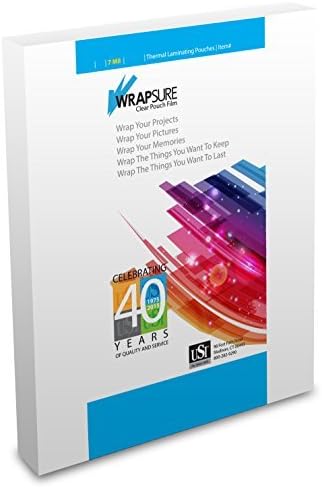 USI WrapSure Thermal (Hot) Laminating Pouches/Sheets, Letter Size, 7 Mil, 9 x 11 1/2 Inches, Clear Gloss, 100-Pack