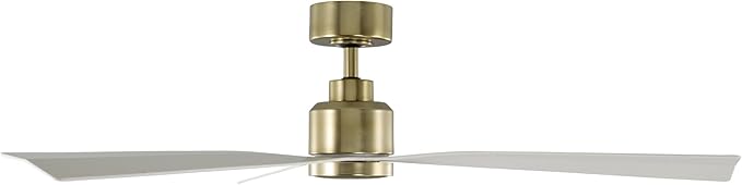 WAC Smart Fans Clean Indoor and Outdoor 3-Blade Ceiling Fan 54in Satin Brass Matte White with Remote Control Works with Alexa and iOS or Android App