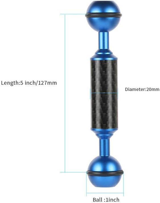 Carbon Fiber Underwater Float Arm, 1-inch Dual Ball Buoyancy Arm for Underwater Camera Tray, Video Light & Strobe for Scuba Diving Photography & Videography (Blue, 5 inches)