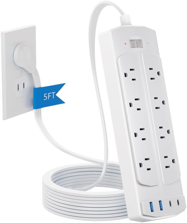 2 Prong Power Strip, Yozisital 2 Prong to 3 Prong Outlet Adapter, 5FT Extension Cord with Polarized Plug, 1200J Surge Protector, 8 AC Outlets & 4 USB, Wall Mountable, Ideal for Non-Grounded Outlets