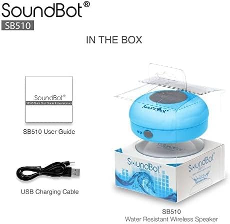 SoundBot SB510 HD Water Resistant Bluetooth Shower Speaker, Handsfree Portable Speakerphone with Built-in Mic, 6hrs of Playtime, Control Buttons and Dedicated Suction Cup_Blue