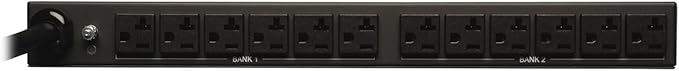 Tripp Lite Metered PDU, 30A, 12 Outlets (5-15/20R), 120V, L5-30P, 15 ft. Cord, 1U Rack-Mount Power (PDUMH30),Black