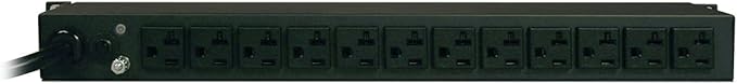 Tripp Lite Metered PDU, 20A, 12 Outlets (5-15/20R), 120V, L5-20P / 5-20P, 110-127V Input, 15 ft. Cord, 1U Rack-Mount Power, 2 Year Warranty (PDUMH20) black