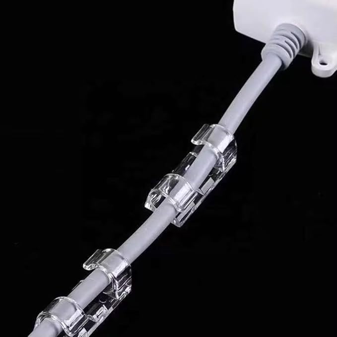 Small Cable Clip Organizers, Self-Adhesive Cord Management System for Desk, Car, Home, Clear Plastic, Multi-Purpose Cable Holders