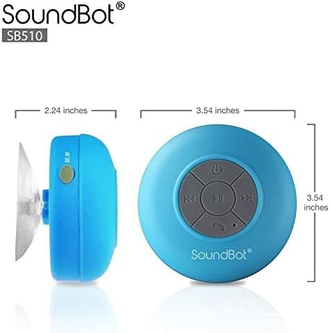 SoundBot SB510 HD Water Resistant Bluetooth Shower Speaker, Handsfree Portable Speakerphone with Built-in Mic, 6hrs of Playtime, Control Buttons and Dedicated Suction Cup_Blue
