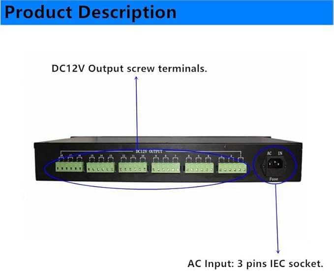 EVERSECU 17CH DC12V 30 Amp 1.5U/19 Rack Mount PTC Fuse CCTV Power Supply with Metal Box, AC Plug for Security Cameras, DVRs, IP Cameras, CCTV Cameras