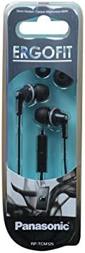 Panasonic ErgoFit Wired Earbuds With Microphone, 3.5mm Jack Wired Headphones with Mic and Call Controller, Ergonomic Custom-Fit Earpieces (S/M/L), for Phones and Laptops - RP-TCM125-K (Black)