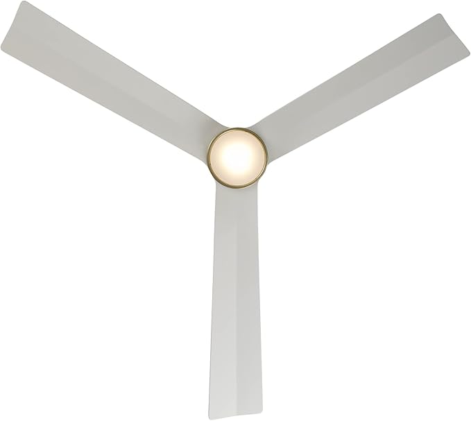 WAC Smart Fans Clean Indoor and Outdoor 3-Blade Smart Ceiling Fan 52in Satin Brass Matte White with 3000K LED Light Kit and Remote Control works with Alexa and iOS or Android App