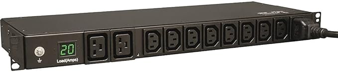 Tripp Lite Metered PDU, 10 Outlets (8 C13, 2 C19), 200-240V, C20/L6-20P Adapter, 3.2-3.8kW, 12 ft. Cord, 1U Rack-Mount Single-Phase PDU, TAA (PDUMH20HV)