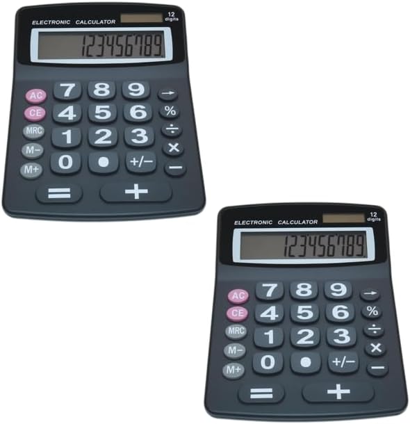 Lily' Home Jumbo 12 Digit, Solar Power, Large LCD Display - Desktop Calculator, Dual Power, Large Button Design, Battery Operation, Easy-to-Read Tilted, for Home, Office, School, Class & Business, 2PK