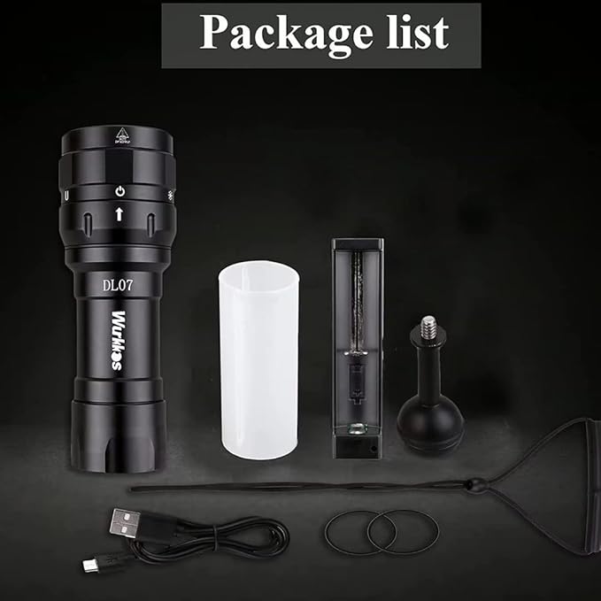 Wurkkos DL07 Dive Light 3000LM,100M Dive Flashlight 90CRI Scuba Dive Light Rechargeable Diving Light Underwater Video Light with Ball Joint Rotary Switch Submarine Light