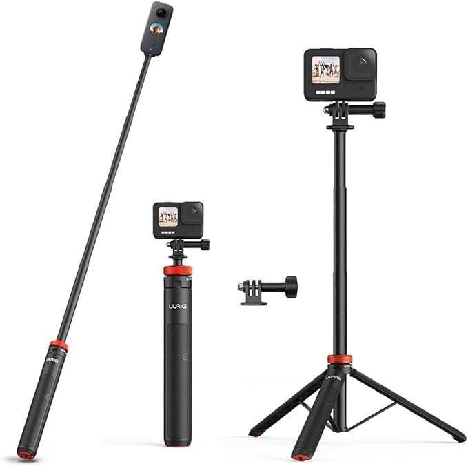 VRIG 52" Extendable Camera Tripod for Insta360 X4 X3 X2 Selfie Stick Tripod with 1/4" Screw Mini Portable Phone Stand Tripod for Hero 12 11 10 9 8 7 6 5/DJI Osmo/AKASO/SJCAM/Action Camera