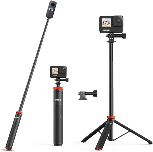 VRIG 52" Extendable Camera Tripod for Insta360 X4 X3 X2 Selfie Stick Tripod with 1/4" Screw Mini Portable Phone Stand Tripod for Hero 12 11 10 9 8 7 6 5/DJI Osmo/AKASO/SJCAM/Action Camera