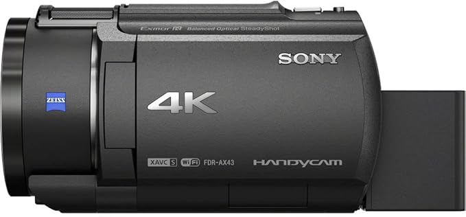 Sony FDR-AX43 UHD 4K Handycam Camcorder + 4K External Monitor + 2 x 64GB Memory Cards + 3 x NP-FV70 Batteries + 3 Piece Filter Kit + Wide Angle Lens + Telephoto Lens + Bag - Vlogging Bundle