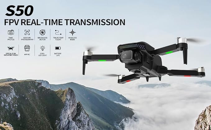 Drone with 1080P HD Camera, Brushless Motor FPV Foldable Quadcopter for Adults and Beginners, Up to 50 Mins Flight Time with 2 Batteries, 360° Flip, One Key Start, Altitude Hold, Carrying Case