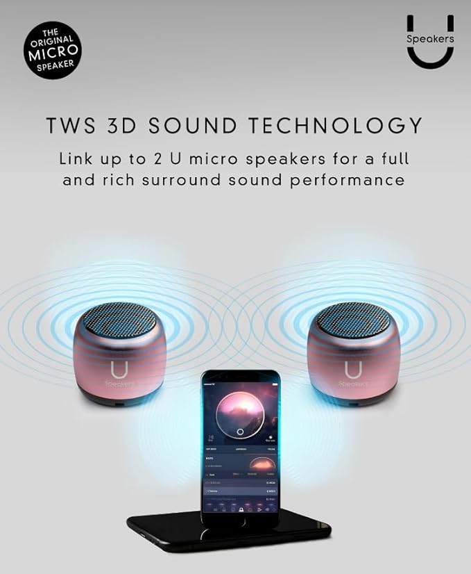 Fashionit U Micro - Small Bluetooth Speaker | Coin-Sized Speakers Bluetooth Wireless with Built-in Mic & Remote Shutter | Portable Rich Sound for Travel, Shower, Beach | Mirror Rose Gold