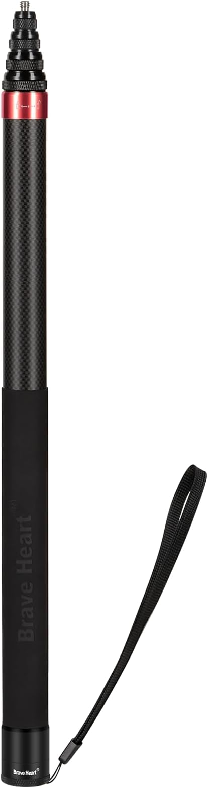 45cm Extended to 118"/3.0m Super Long Carbon Fiber Invisible Selfie Stick for Insta360 x5 x4 Insta 360 x5 x4 x3 one x x2 for Gopro Go pro max Cameras (Red)
