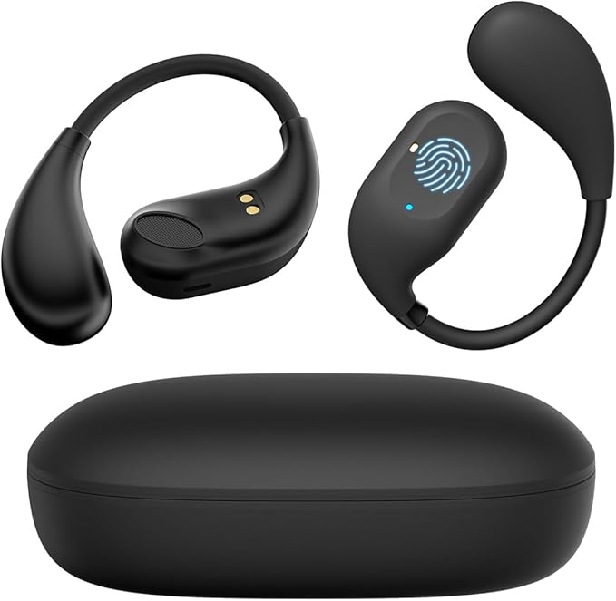 Open Ear Headphones, Wireless Earbuds with Microphone, Bluetooth 5.3 Headphones with Lightweight Design, 36H Playtime, Clear Calls, Touch Control Earphones for Cycling, Running, Workout, Black