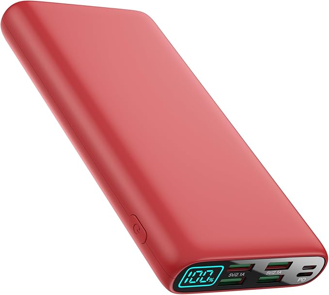 Portable Charger 38800mAh,LCD Display Power Bank,5 USB Outputs Battery Pack Backup,USB-C in&out Dual Input Phone Charging Compatible with iPhone 16/15/14/13 Pro,Android Samsung Galaxy Pixel Nexus-Red