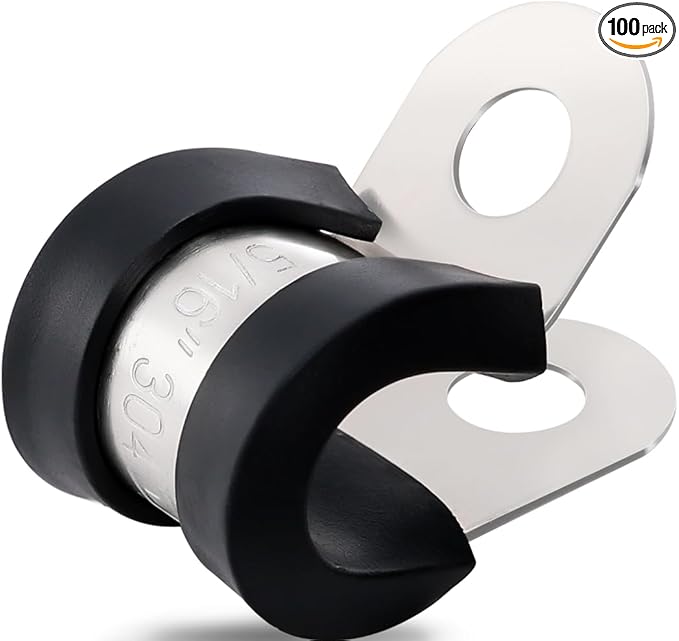 100PCS Cable Clamps 5/16 Inch 304 Stainless Steel Cable Clamps Rubber Coated Cushioned Insulated Cable Clamp,Automotive Wire Clamps,Pipe Clamps,Metal Clamp for Tube,Wire Cord Installation(8mm)