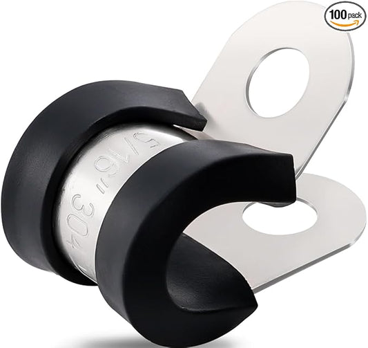 100PCS Cable Clamps 5/16 Inch 304 Stainless Steel Cable Clamps Rubber Coated Cushioned Insulated Cable Clamp,Automotive Wire Clamps,Pipe Clamps,Metal Clamp for Tube,Wire Cord Installation(8mm)